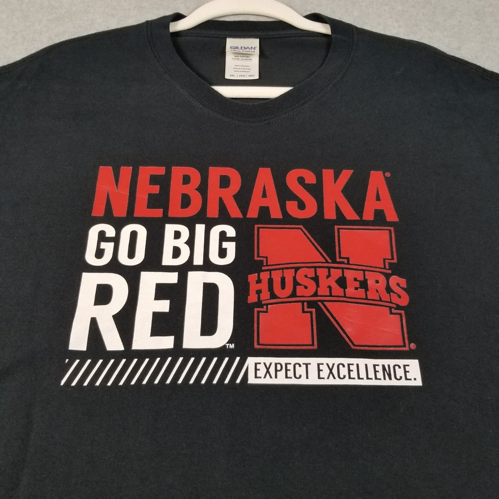 Nebraska Huskers T-Shirt Mens 2XL XXL Black Nebraska Go Big NCAA Fan Crew Neck - Picture 2 of 13